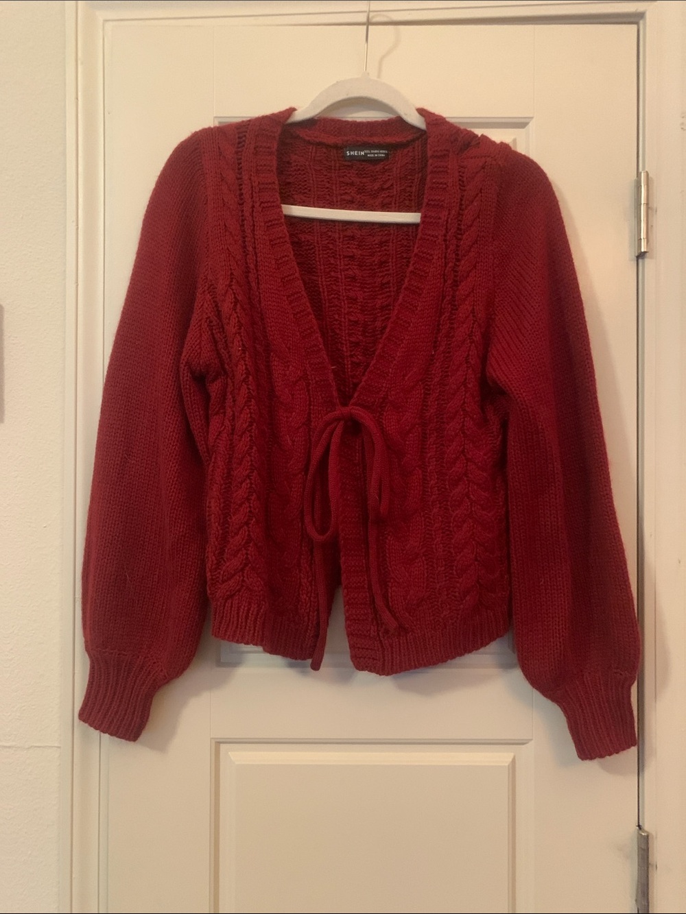 SHEIN Red Cable Knit Tie-Front Cardigan Size L